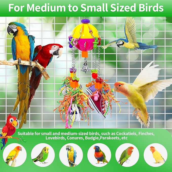 Bird Toys, Parrot Pullable Colorful Chew Sneakers Acrylic Stick Chew Toys for Amazons Mini Macaws African Greys Cockatoos Conures,Cockatiels, Lovebirds，Parrotlet，Eclectus (Pink and Yellow)