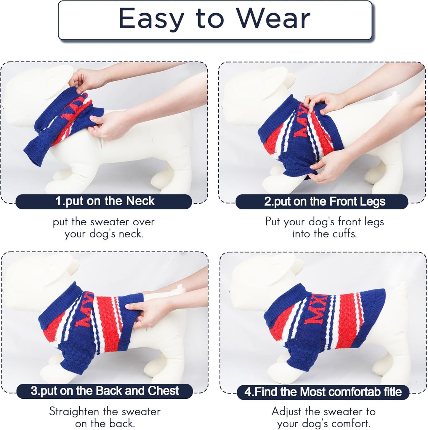 Dog Sweater for Small Medium Dogs & Cats, Classic Turtleneck Knitted Striped Pet Sweater, Warm Winter Soft Christmas Outfit for Boy & Girl Dogs, Large