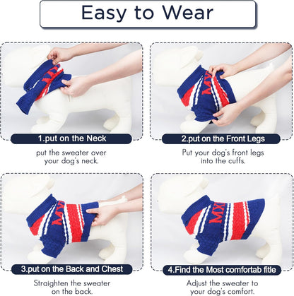 Dog Sweater for Small Medium Dogs & Cats, Classic Turtleneck Knitted Striped Pet Sweater, Warm Winter Soft Christmas Outfit for Boy & Girl Dogs, Medium