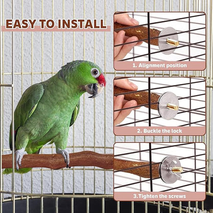7-Piece Bird Perch Set: 3 Grapevine Paw Grinding Forks, 2 Wood Stands & 2 Hammocks - Cage Accessories for Parakeets, Cockatiels, Conures, Budgies