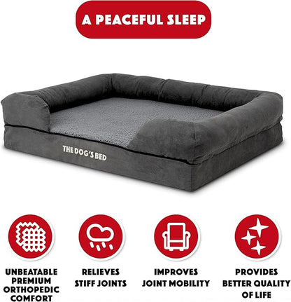 The Dog’s Bed, Large Grey Plush Memory Foam, Pain Relief: Arthritis, Hip & Elbow Dysplasia, Post Surgery, Lameness, Supportive, Calming, Waterproof Washable Cover