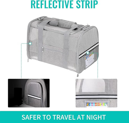 Large Airline Approved Pet Carrier Backpack for Cats & Dogs, Collapsible Cat Carrier with Breathable Mesh & Safety Leash, Portable Dog Travel Carrier for Hiking/Car/Train