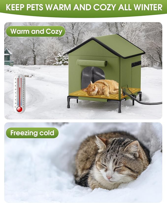 Heated Outdoor Cat House for Outsid-Wide Winter Shelter for Ferals - Cat House for Outdoor Cats, Heated House for Outside Weatherproof Insulated Protection 22.5 x 17 x 17
