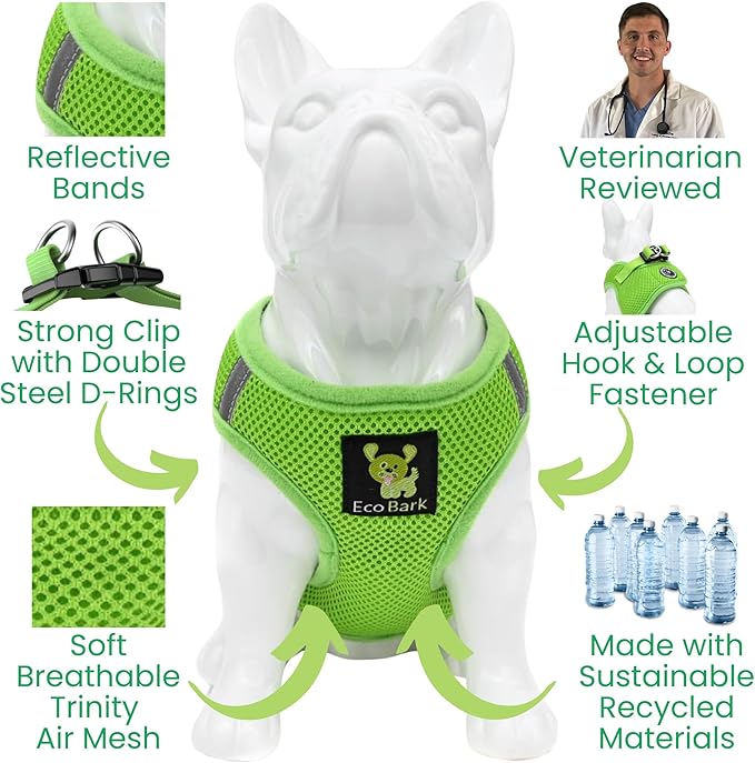 EcoBark Step in Dog Harness - Eco-Friendly Dog Harnesses for for Small & Medium Breed Dogs - Reflective and Adjustable Chest Body Halter Vest -Soft Luxurious Mesh (Green, XL)