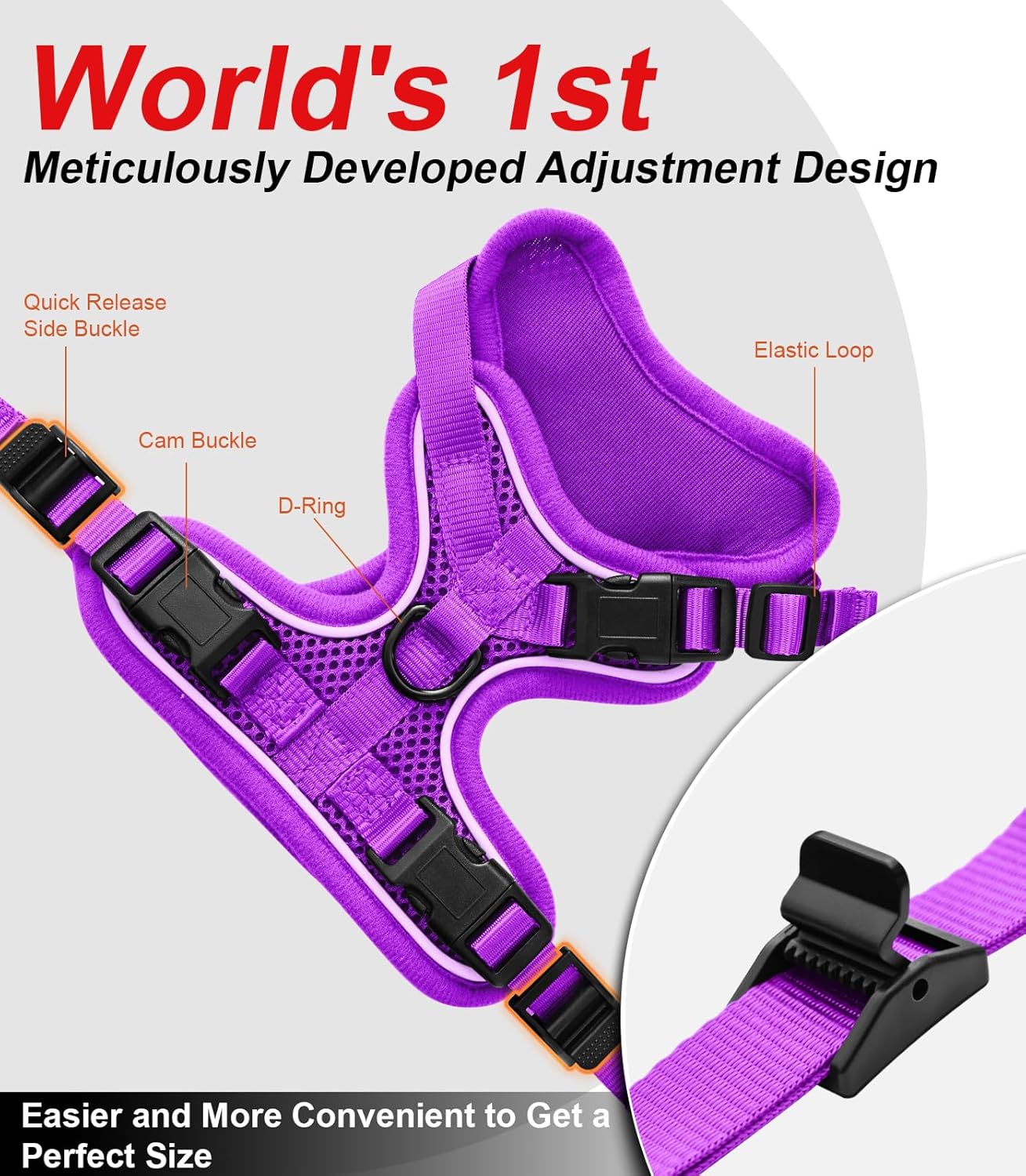 Cat Harness and Leash for Walking Escape Proof Soft Adjustable Cat Leash Breathable Comfortable Vest Easy to Wear Kitten Harness for Outdoor Travel Purple M