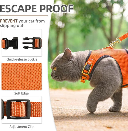 PUPTECK Soft Mesh Cat Vest Harness and Leash Set Puppy Padded Pet Harnesses Escape Proof for Cats Small Dogs Rabbits Bunny, Orange XL