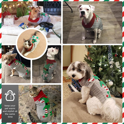 PETCARE Dog Christmas Sweater Ugly Elf Clown Cat Sweater Vest Pet Jumper Grey Green Holiday Dog Clothes Puppy Sweaters for Small Medium Large Dogs Cats Fall Winter Outfits Xmas Dogs Costume,X-Small