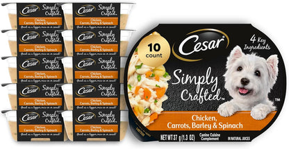 Cesar Simply Crafted Adult Wet Dog Food Meal Topper, Chicken, Carrots, Barley & Spinach, 1.3oz. (10 Count, Pack of 1)