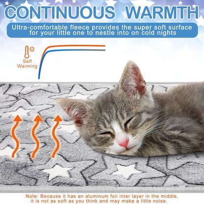 2 Pcs Large Self Warming Cat Pad Self Heating Cat Mat Bed Dog Crate Pet Blankets Thermal Heated Bed Mat for Outdoor Indoor Newborn Kittens Puppies Dog(Double Star,24 x 18)