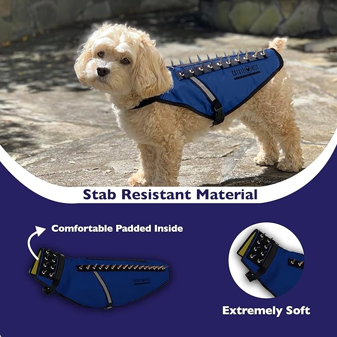 CoyoteVest Dog Harness Protection Vest, Reflective Dog Accessories with Spikes to Shield Your Pet from Raptor and Animal Attacks, Proudly Made in America (Large, Royal Blue)