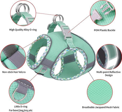 AIITLE Small Dog Harness - Breathable Double-Layer Jacquard No-Choke Vest, Durable Anti-Tear Fabric with Reflective Trim - Perfect for Running, Parties, Daily Walks (Turquoise, XS)