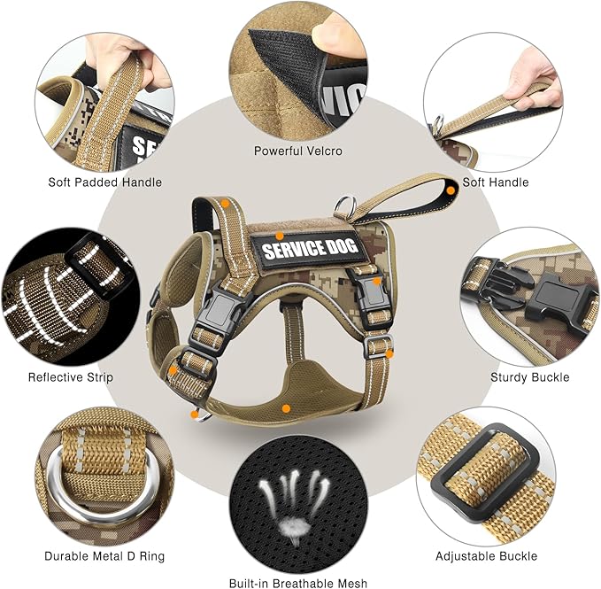 WINSEE Tactical Dog Harness, No Pull Dog Harness for Medium Large Dogs with Handle & Molle, Military Service Dog Vest Harness in Training Pet Harness for Small Dogs