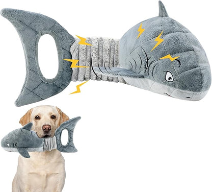 LEGEND SANDY Dog Toys for Large Dogs, Dog Chew Toys to Keep Them Busy, Interactive Squeaky Pet Toys, Tug of War, Crinkle Grey Shark