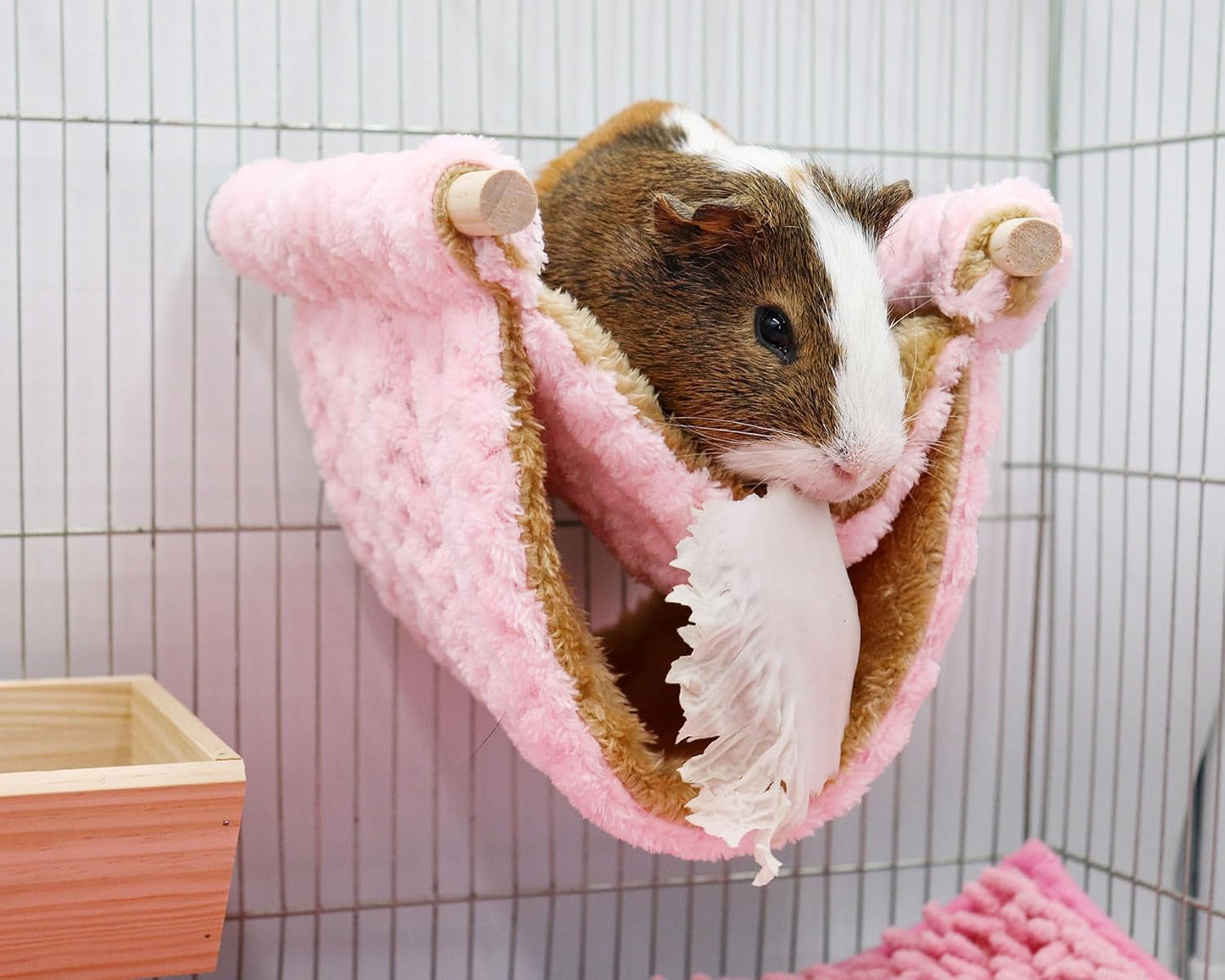 Fleece Winter Warm Rat Hammock, Double Layer Hanging Birds Nest Bed Tent with Warm Fleece, Bird Cage Stand Perch, Hideaway Cave Bed Accessories for Rat, Guinea Pig, Chinchilla (Pink)