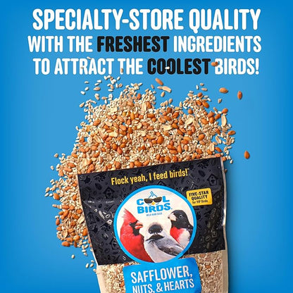 Safflower, Nuts & Hearts Wild Bird Seed – 10 lb. Gourmet Bird Food with Safflower, Sunflower Hearts & Peanuts – No Corn, Milo or Millet, No Waste Bird Food for Outside Feeders