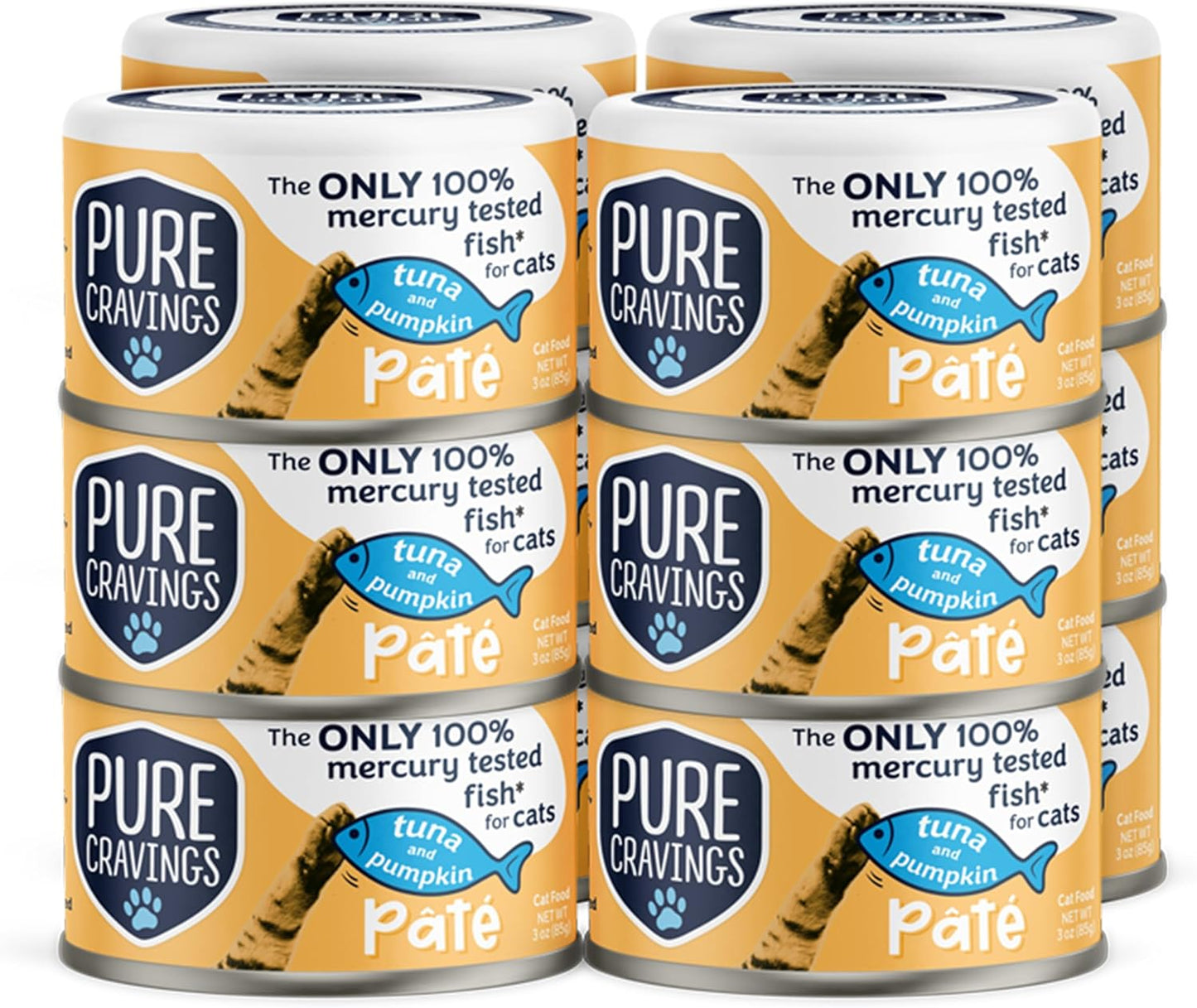 Pure Cravings Tuna and Pumpkin Pate, Canned Wet Cat Food, 100% Mercury-Tested, Moist Can Fish, Grain-Free Protein, Non-GMO, 12 Pack
