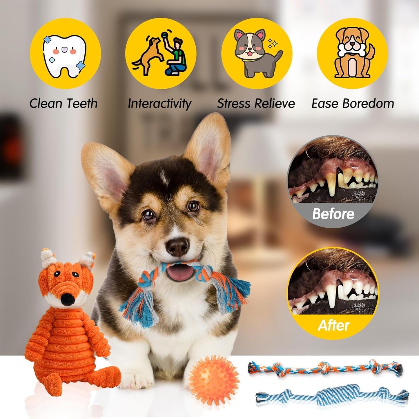 Zeaxuie 14 Pack Puppy Toys for Teething Small Dogs, Puppy Chew Toys with Cute Squeaky Dog Toys, Ball and More Rope Dog Chew Toys