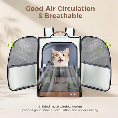 Lekereise Ventilated Cat Backpack Carrier, Pet Carrier Backpack Airline Approved for Small Dogs Medium Cats Fit Up to 18 Lbs, Dogs Foldable Backpack Carrier for Travel, Hiking, Beige