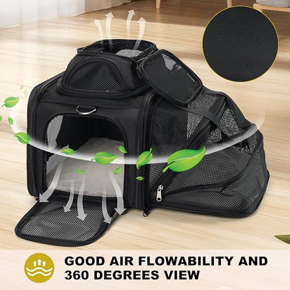 top and 1 Side Expandable, 17x11x11 Soft-Sided pet Carrier, TSA and American/Delta/United Airline Approved,for Small Dog/Puppy/cat underseat in Airplane and Vet.