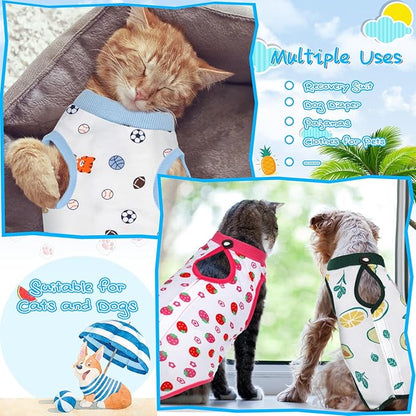 Kacctyen 6 Set Cat Recovery Suit After Surgery Female and Male Cat Kitten Surgery Suit E Collar Alternative Pajama Kitty Clothes for Spay Abdominal Skin Anti Licking(Fruit,Small)