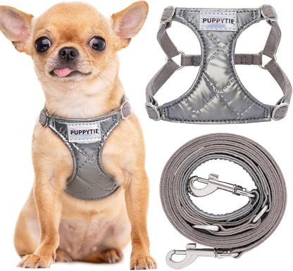 Puppytie No Pull xs Dog Harness with Multifunction Dog Leash,Soft Adjustable No Choke Escape Proof Pet Harness Vest,Glossy Grey,XS