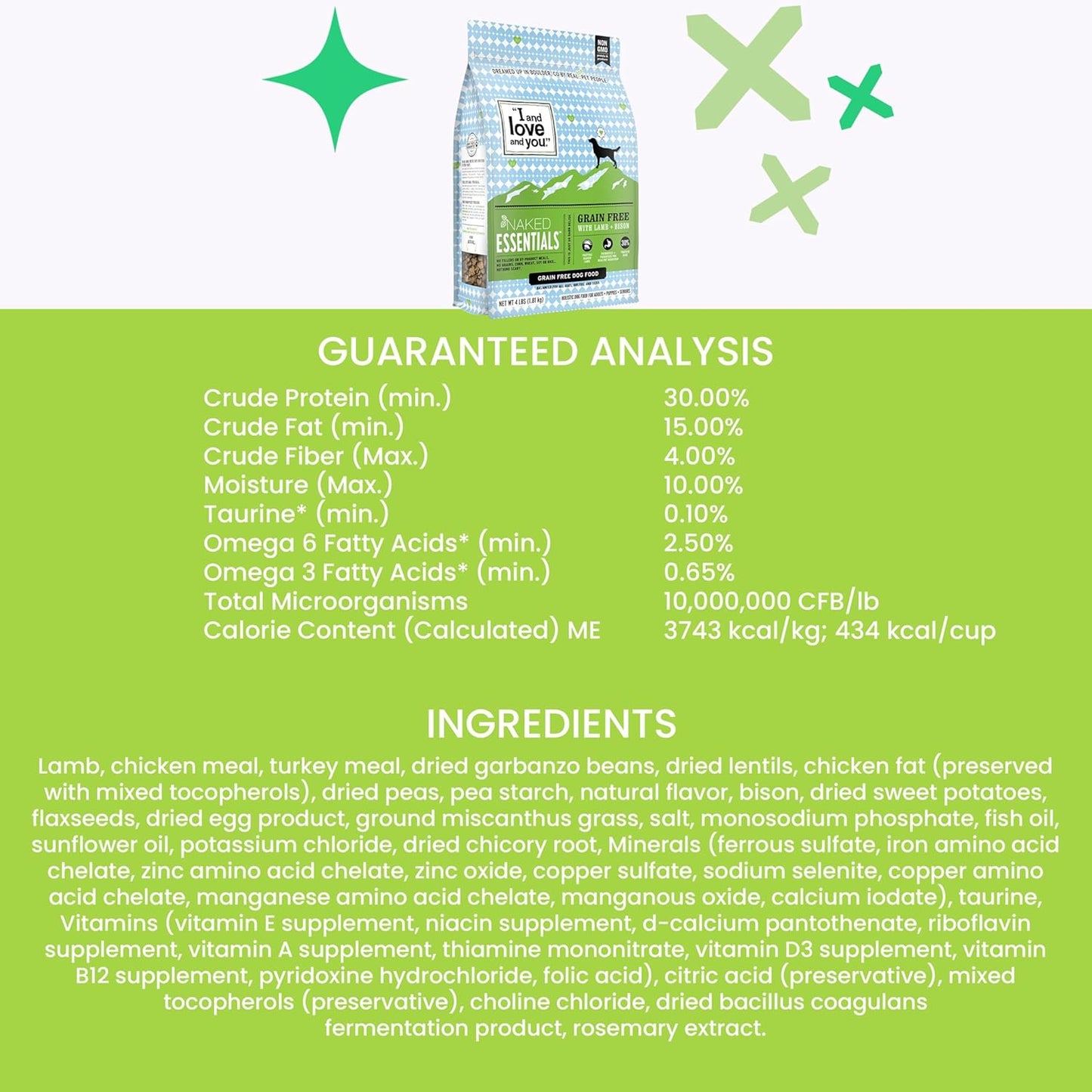 I and love and you Naked Essentials Dry Dog Food - Lamb + Bison - High Protein, Real Meat, No Fillers, Prebiotics + Probiotics, 11lb Bag