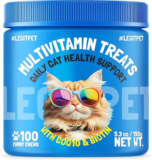 Multivitamin Cat Treats Vitamins for Indoor Cats Skin & Coat Digestion Immunity Mobility Heart & Brain Support Supplements for Overall Cat Health with Vitamins A B C D E and Biotin 100 Yummy Chews