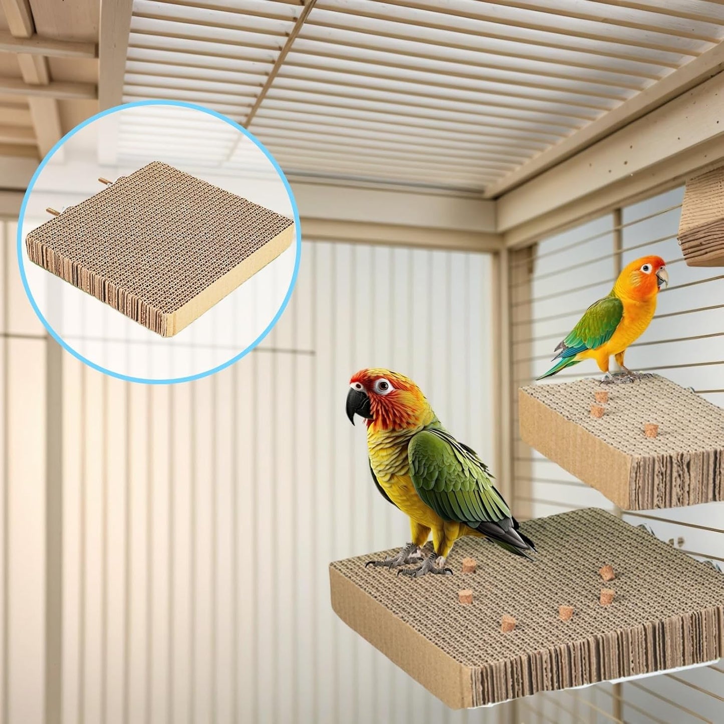 2-Pack Bird Platform Perch | Foraging & Shredding Toy for Parakeets Cockatiels Conures | Chewable Cardboard Perch Stand for Small Parrots Cage