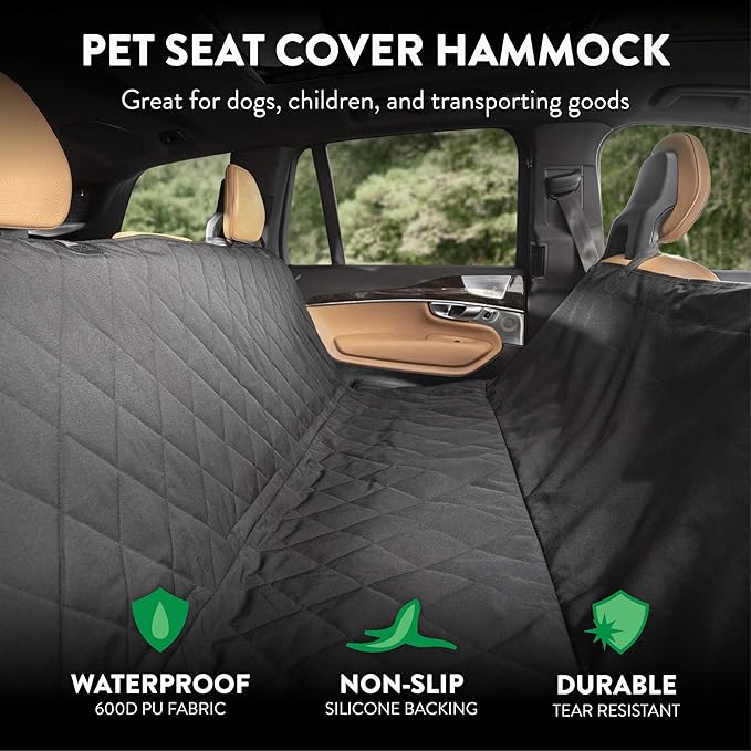 Plush Paws Products Premium Rear Car Seat Protector w/Hammock | Washable & Waterproof Back Seat Dog Cover for Car, Truck, & SUV | Nonslip, Tear Resistant Pet Seat Cover | X-Large Black