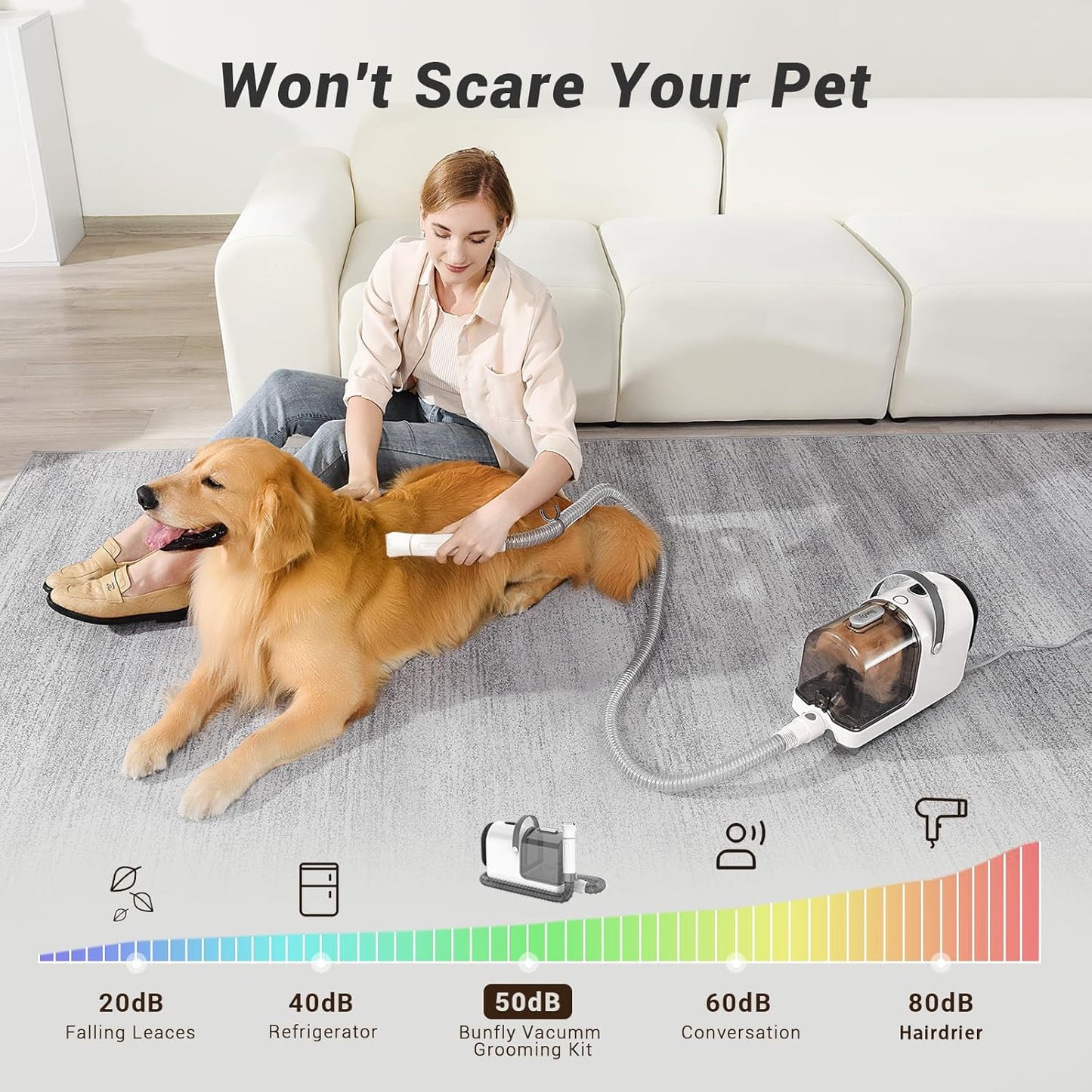 Bunfly Dog Grooming Kit,13000Pa Strong Grooming & Vacuum Suction 99.99% Pet Hair, 16 Pet Grooming Tools for Dogs Cats, 3L Large Capacity Dust Cup, Quiet Pet Vacuum Groomer (Silver & White)