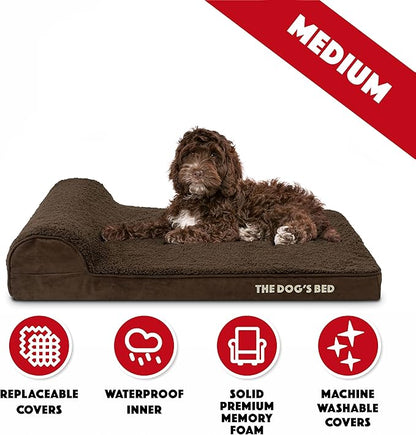 The Dog’s Bed Orthopedic Headrest Dog Bed Med Brown, Memory Foam, Pain Relief for Arthritis, Hip & Elbow Dysplasia, Post Surgery, Lameness, Waterproof Washable Cover