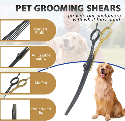 7" Curved Thinner Dog Scissor, Curved Fluffer Scissors, 43 Teeth, 50% Thinning Rate, Professional Pet Shear for Groomer, Ergonomic Dog Grooming Scissor, Dogs Shear for Grooming to remove bulk quickly