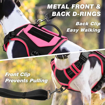 WINGOIN Tactical Dog Harness for Small Dogs, No Pull Harness with Handle Pockets Poop Bag, Reflective Dog Vest, Military Heavy Duty Big Dog Harness for Walking Hiking Training (Black Pink, S)