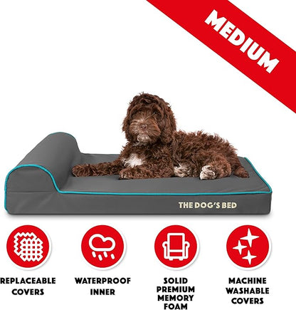The Dog’s Bed Orthopedic Headrest Dog Bed Med Grey/Blue, Memory Foam, Pain Relief: Arthritis, Hip & Elbow Dysplasia, Post Surgery, Lameness, Waterproof Washable Cover
