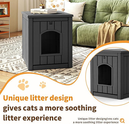 VIXZEN Cat House Resin Outdoor Cat House with Flip Lid Elevated Raised Floor Waterproof Easy Access Easy Assembly Easy to Clean Cat Houses for Outdoor Cats,Black