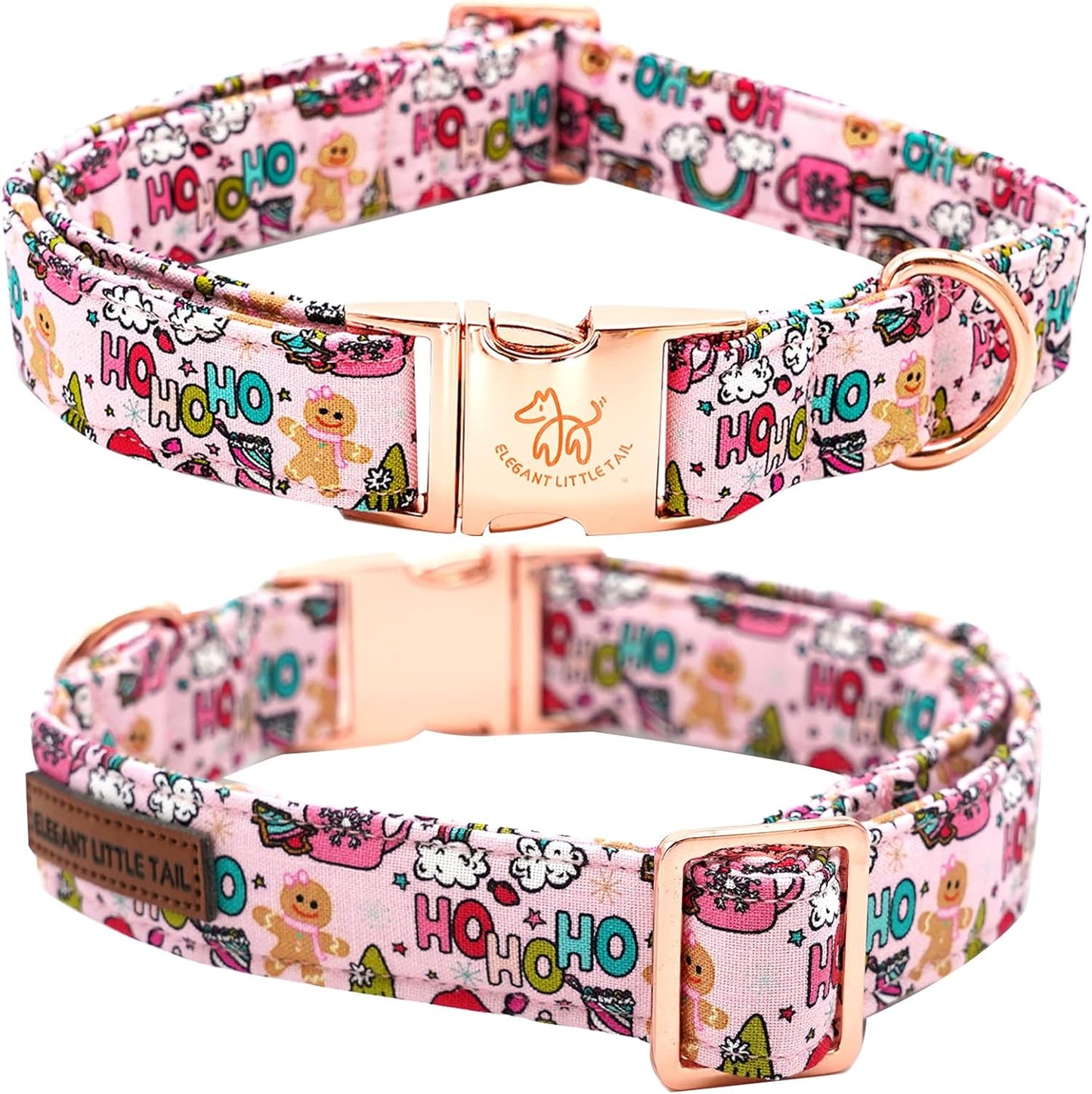 Elegant little tail Christmas Dog Collar, Pink Gingerbread Man Print Pet Collar Dog Durable Cute Dog Collars Winter Holiday Male or Female Pet Gift Adjustable Dog Collar for Medium Dogs