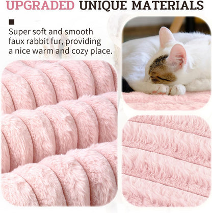 NWK Pack of 4 Fluffy Self Warming Cat Mat, Cat Blanket, Thermal Dog Mat, Washable, Non-Slip Bottom for Sofa & Crate & Kennel & Car Seat (Blush Pink, Large (34'' X 22'' X 0.7''))