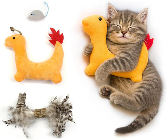 3 Pack Catnip Toys for Indoor Cats – Interactive Kitten Toys with Silvervine Stick & Feather, Durable Chew & Kick Cat Toys for Stress Relief & Play