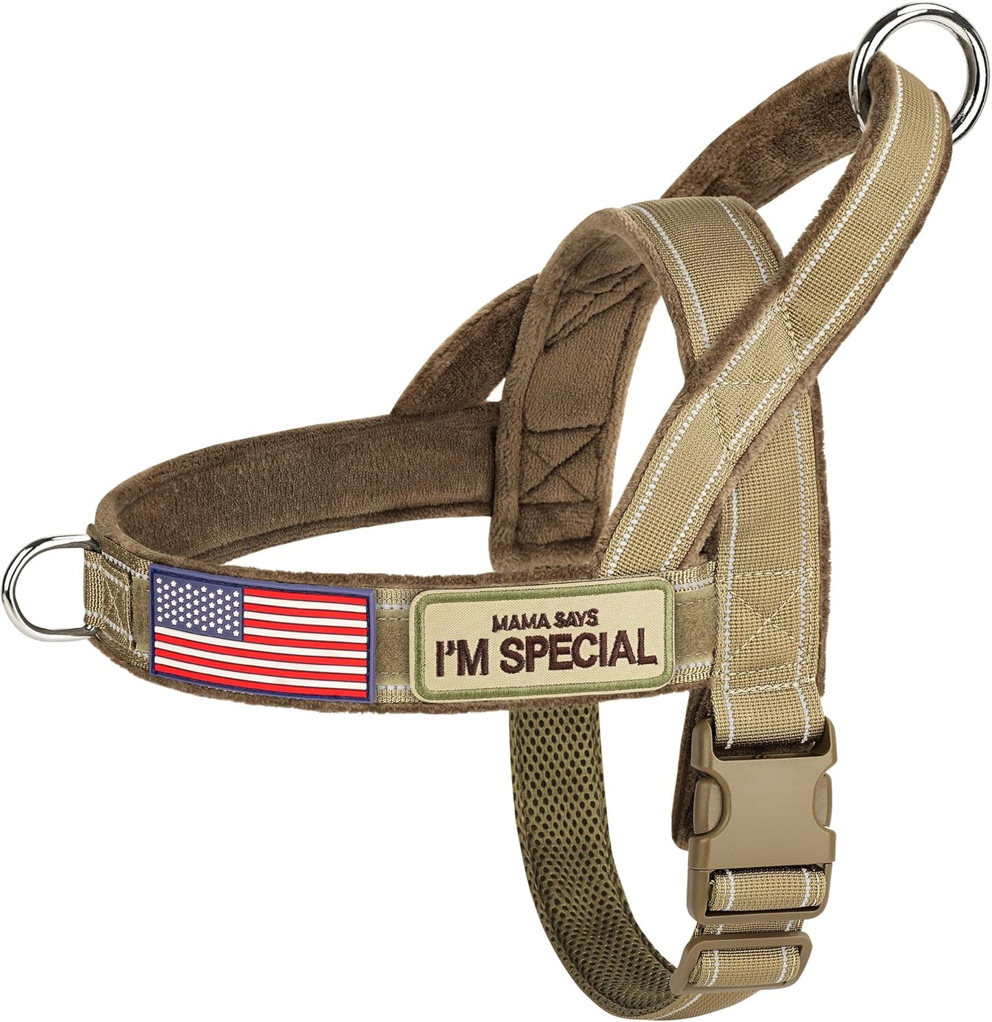 Forestpaw No Pull Dog Harness with Large Handle,Slip on Reflective Vest with Quick Release Buckle,Comfortable Flannel Lining for Medium Large Dogs Walking Training (Includes 3 Patches),Brown XL