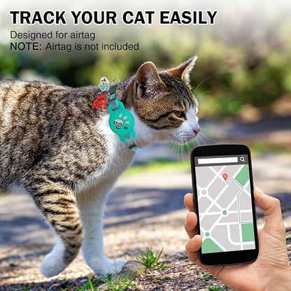 Airtag Cat Collar Breakaway, Reflective Kitten Collar with Bell and Apple Air Tag Holder, GPS Cute Cat Collar, Glow in The Dark Pet Collars for Boy Girl Cats, Kittens, Puppies, Aqua