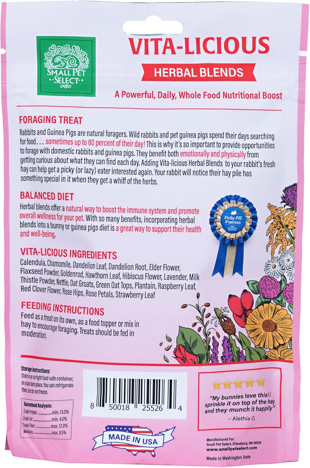 Small Pet Select - Vita-Licious Herbal Blend, a Natural Herbal Treat for Rabbits, Guinea Pigs, Hamsters, Gerbils, and Mice, 2.5oz