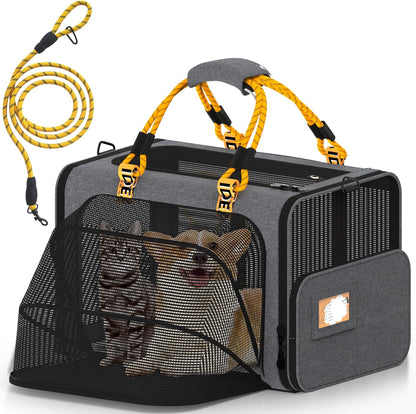 PAWZIDEA Large Pet Carrier Expandable, 24"×16"×16" Soft-Sided Cat Carrier for 2–4 Cats up 55lb, Portable & Collapsible Small Medium Dog Travel Crate for Car, XL Storage Pocket, ID Card, Shoulder Strap
