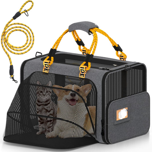 PAWZIDEA Large Pet Carrier Expandable, 24"×16"×16" Soft-Sided Cat Carrier for 2–4 Cats up 55lb, Portable & Collapsible Small Medium Dog Travel Crate for Car, XL Storage Pocket, ID Card, Shoulder Strap