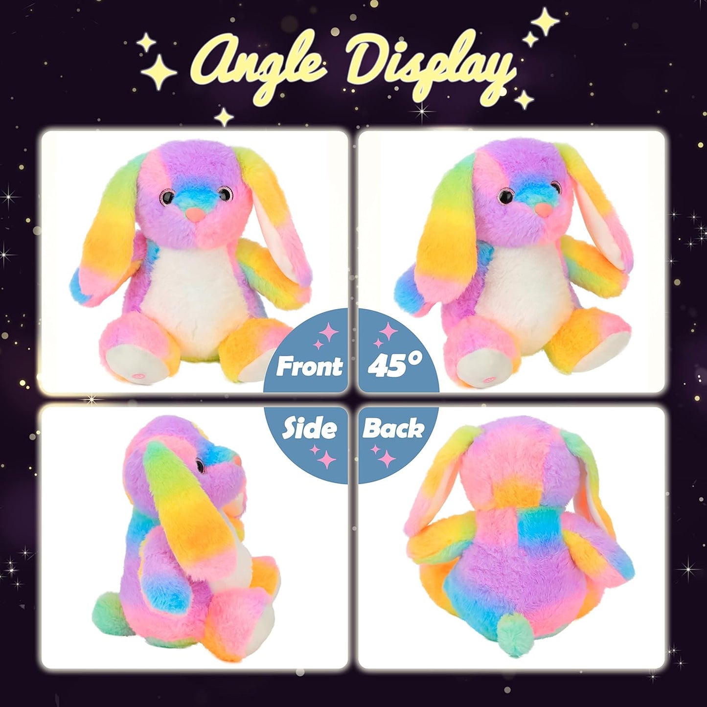 Hopearl LED Plush Bunny Colorful Lighting Up Stuffed Animal Rabbit Floppy Night Lights Glow in The Dark Birthday Festival for Kids Toddler Girls, Rainbow, 10''