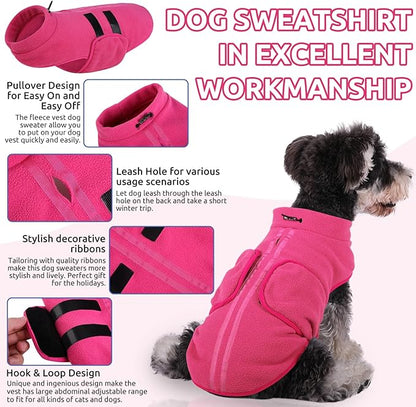 Queenmore Medium Dog Sweater, Soft Fleece Vest Pullover Dog Jacket with Leash Hole, Warm Winter Dog Clothes Cold Weather Doggy Dachshund Sweaters for Medium Dogs Cats Boy or Girl (Pink,M)