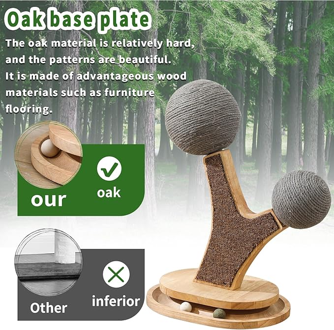 Tree-Shaped Cat Scratching Post with Vertical Cat Scratcher, Interactive Toy Balls, Handmade Cat Furniture with Natural Materials, Cute Kitten Scratch Post, Easy-to-Clean
