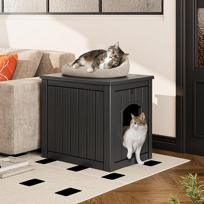 Outdoor Cat House Weatherproof, Feral Clawsable Cat Houses for Outdoor Indoor Cats Shelter, Insulated for Winter Outside, Durable Resin Material for Garden, Patio, Easy to Assemble, Black