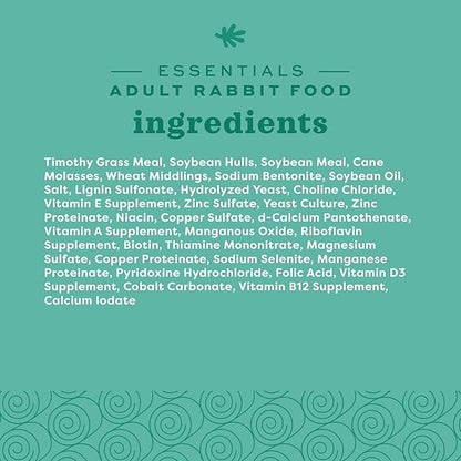 Oxbow Essentials Rabbit Food, Adult, Made with Oxbow Timothy Hay for Rabbit, Pet Pellets with Vitamins & Minerals, Small Animal Pet Products, Bunny Food, Made in USA, High Fiber, 25 lb. bulk bag