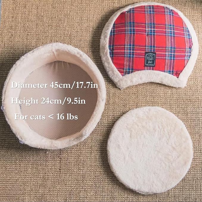 Cat Cave Bed – Plush, Warm & Calming Hideaway with Detachable Lid & Mat, Covered House for Indoor Kitten & Kitty (Yellow)