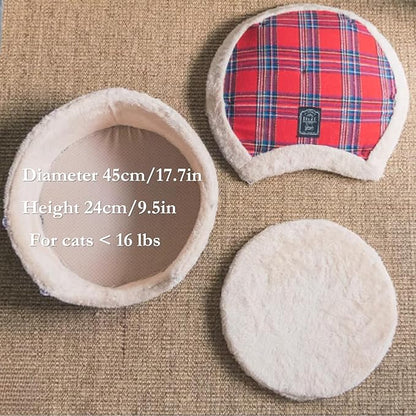 Cat Cave Bed – Plush, Warm & Calming Hideaway with Detachable Lid & Mat, Covered House for Indoor Kitten & Kitty (Redwhite)